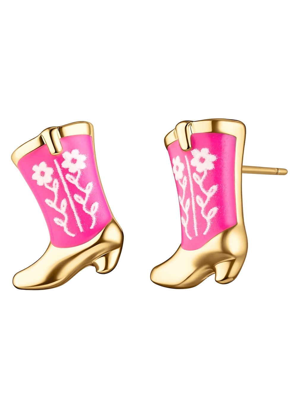 Gold & Hot Pink Cowboy Boot Stud Earrings
